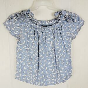 Chemistry blue horse print top Size Small off or on shoulder Boho Western Flirty